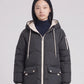 Long Oversized Hooded Puffer Jacket with Chevron Quilting