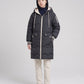 Long Oversized Hooded Puffer Jacket with Chevron Quilting