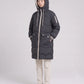 Long Oversized Hooded Puffer Jacket with Chevron Quilting