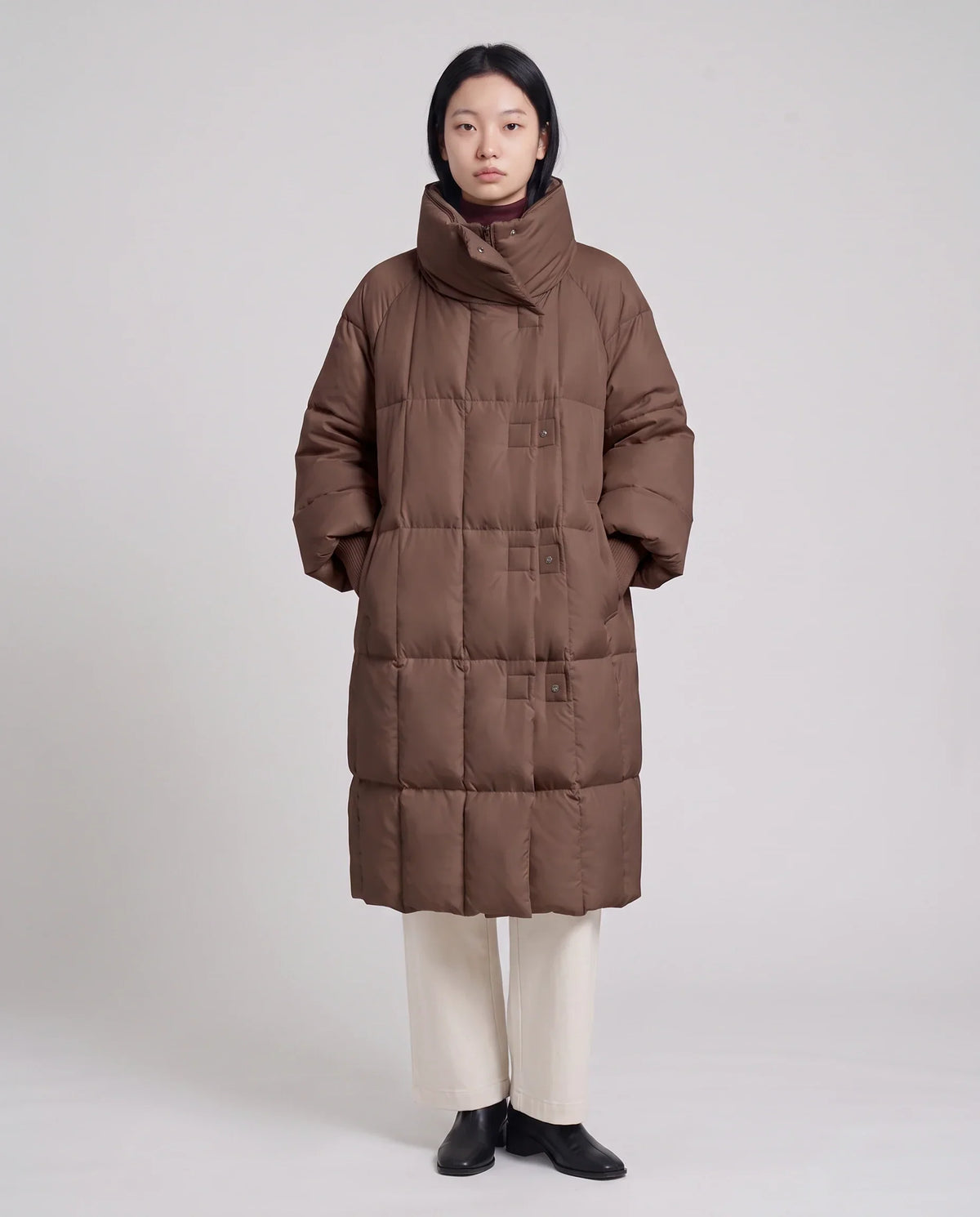 Long Oversized Puffer Jacket with Zip Hood Collar