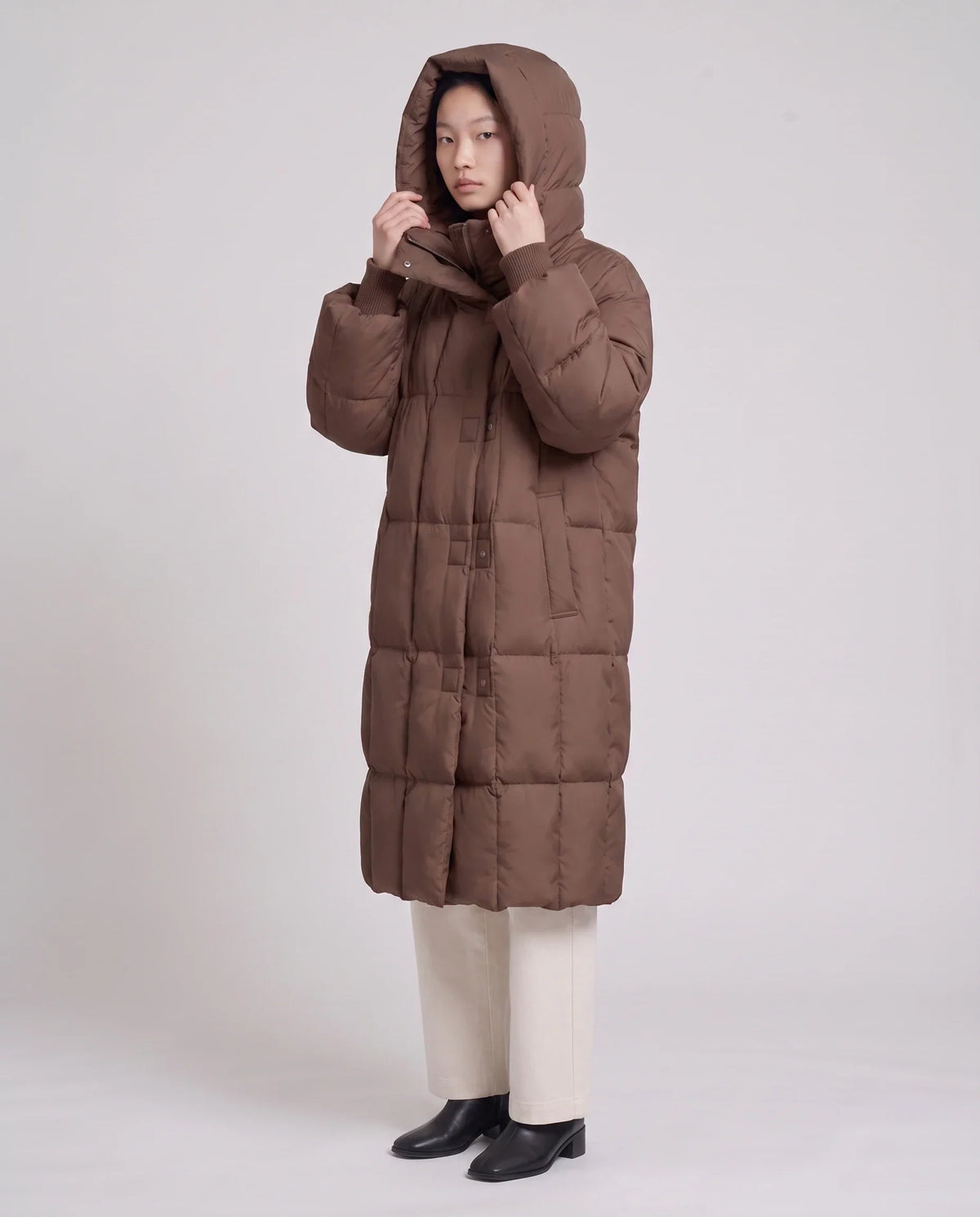 Long Oversized Puffer Jacket with Zip Hood Collar