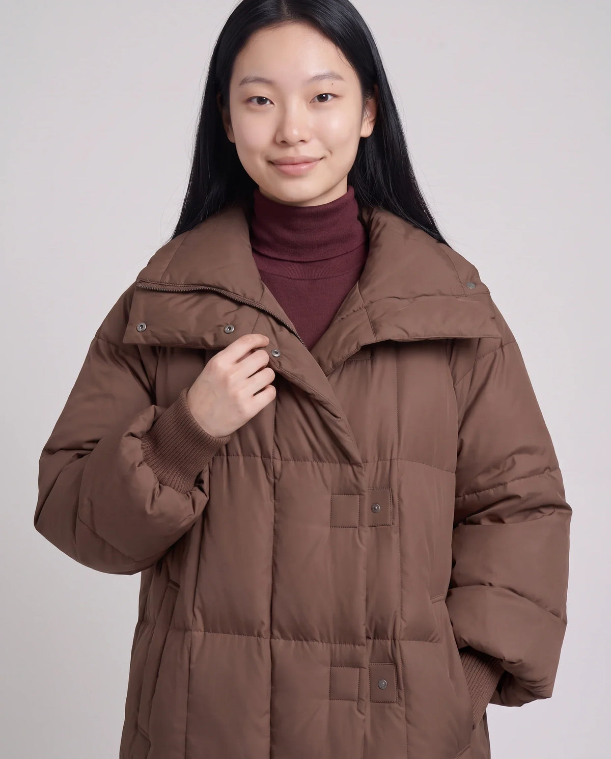 Long Oversized Puffer Jacket with Zip Hood Collar