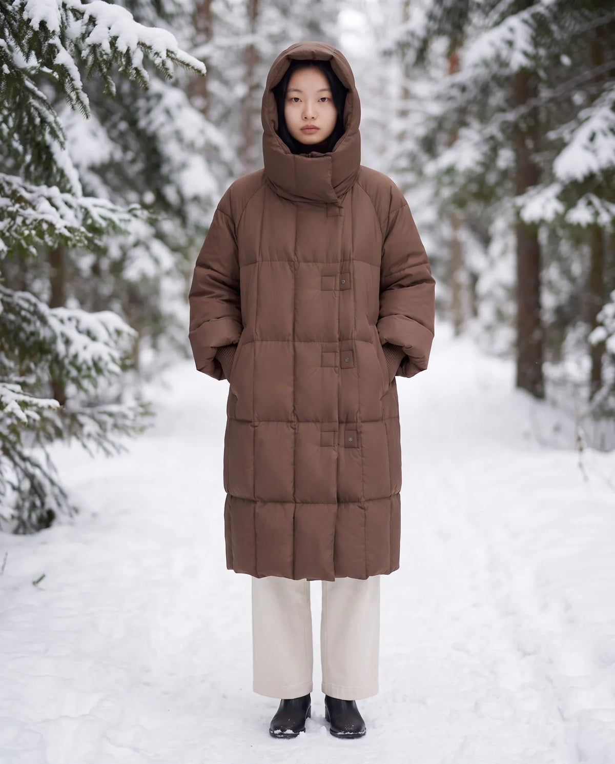 Long Oversized Puffer Jacket with Zip Hood Collar