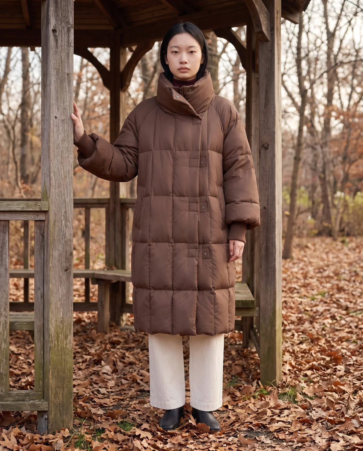 Long Oversized Puffer Jacket with Zip Hood Collar