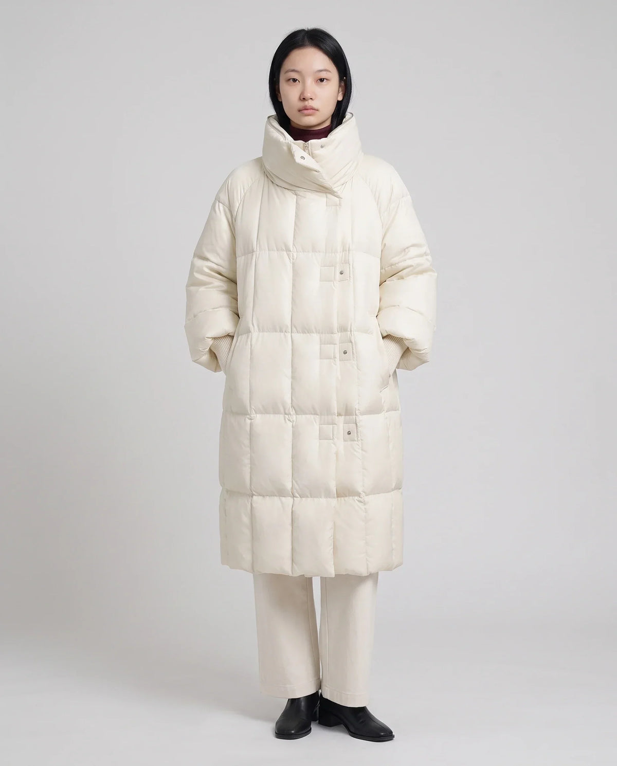 Long Oversized Puffer Jacket with Zip Hood Collar