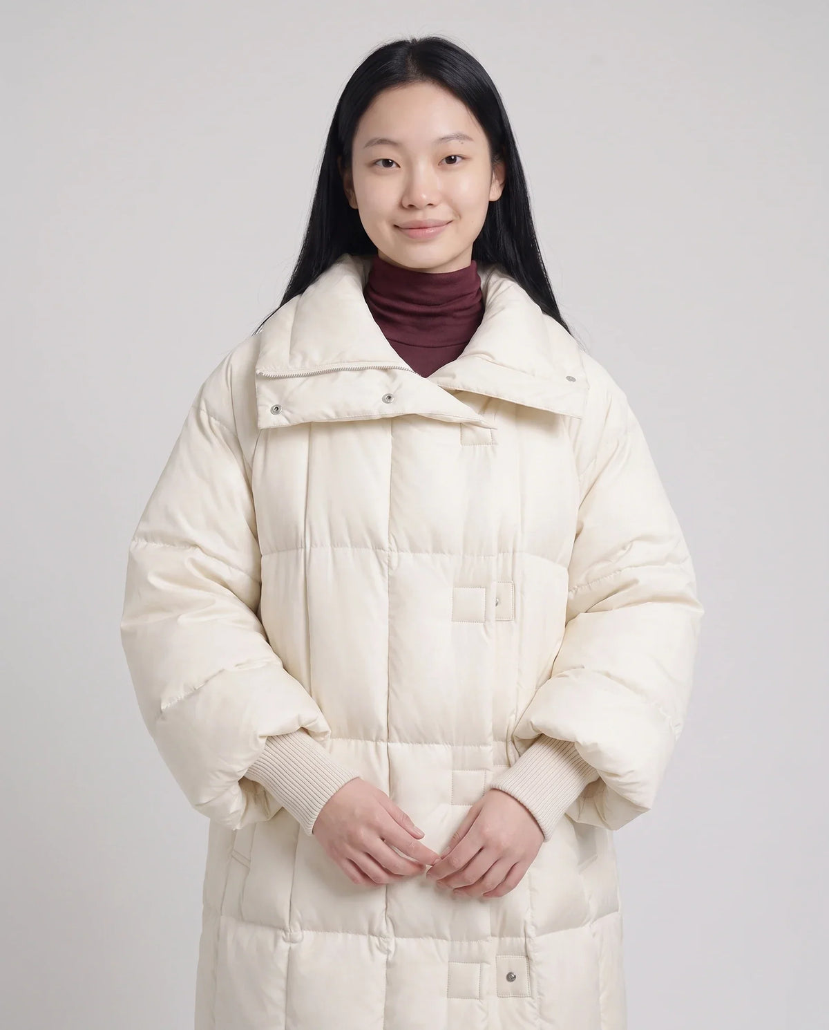 Long Oversized Puffer Jacket with Zip Hood Collar
