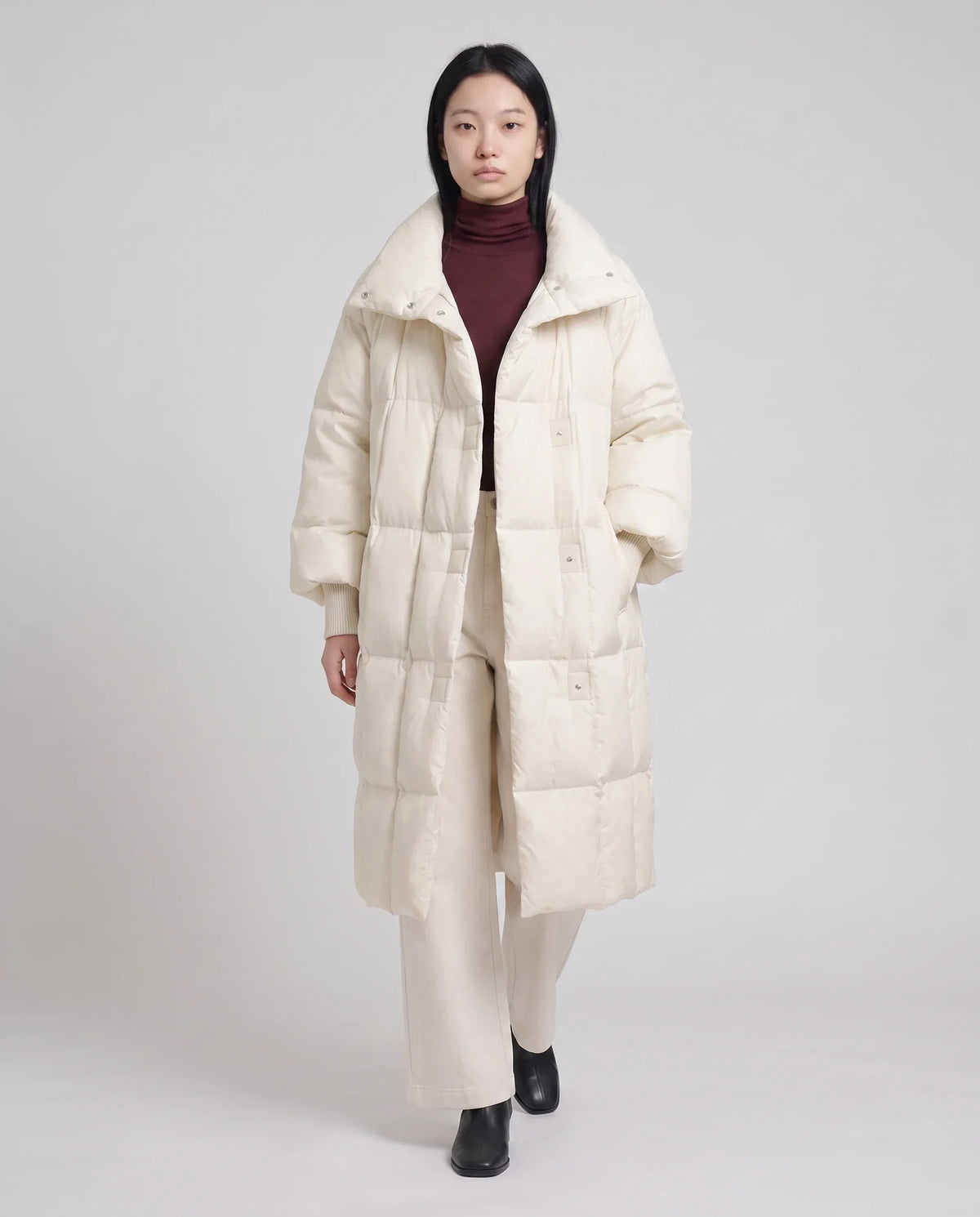 Long Oversized Puffer Jacket with Zip Hood Collar