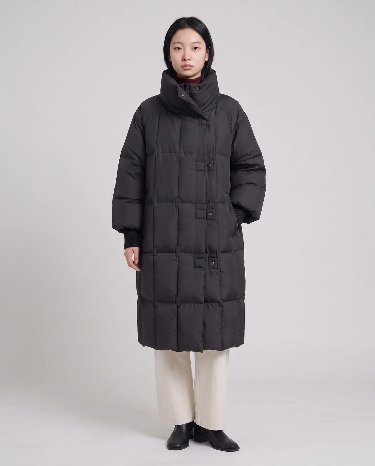 Long Oversized Puffer Jacket with Zip Hood Collar