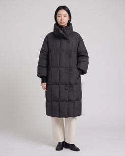 Long Oversized Puffer Jacket with Zip Hood Collar