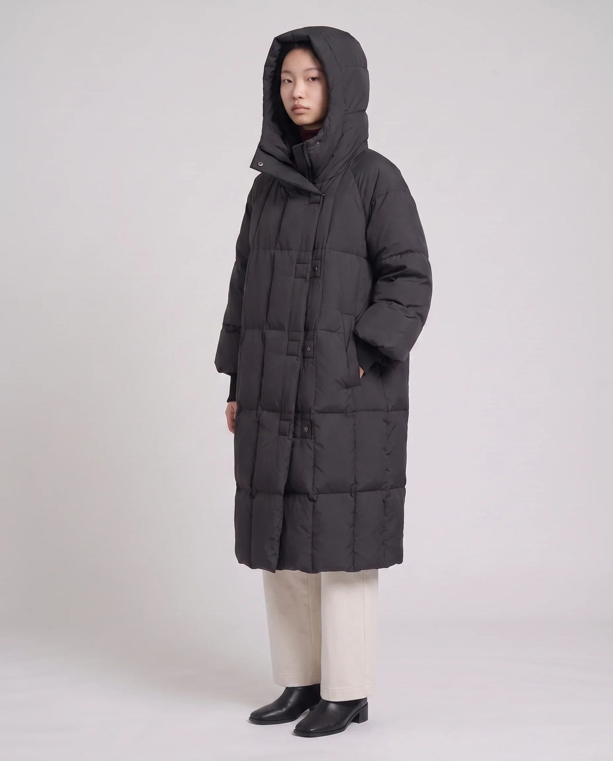 Long Oversized Puffer Jacket with Zip Hood Collar