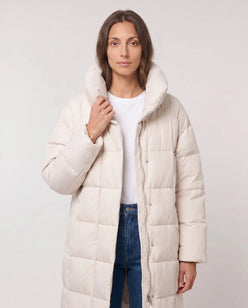 Long Oversized Puffer Jacket with Funnel Collar, No Hood