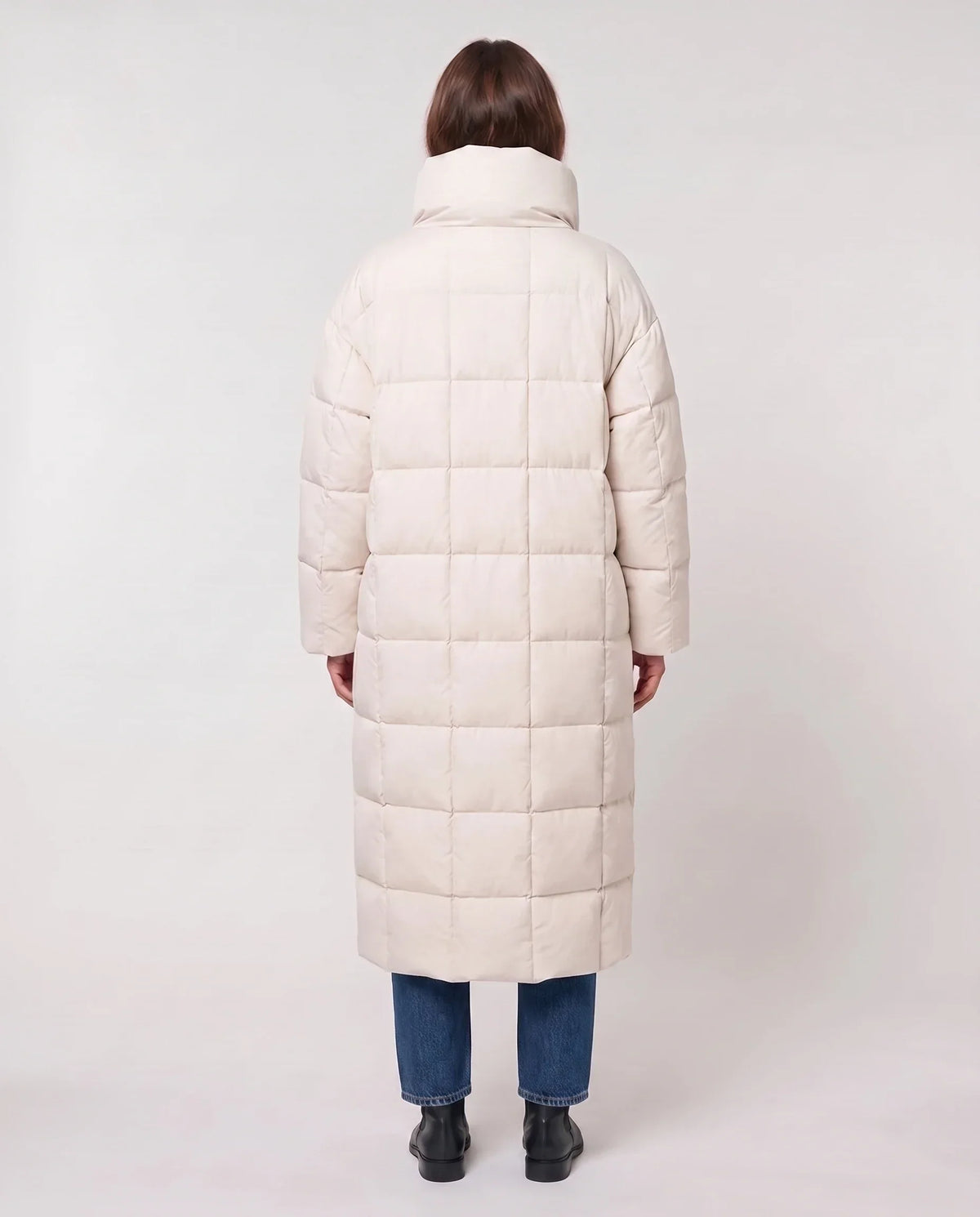 Long Oversized Puffer Jacket with Funnel Collar, No Hood