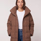 Long Oversized Puffer Jacket with Funnel Collar, No Hood