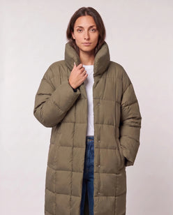 Long Oversized Puffer Jacket with Funnel Collar, No Hood