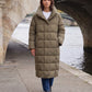 Long Oversized Puffer Jacket with Funnel Collar, No Hood