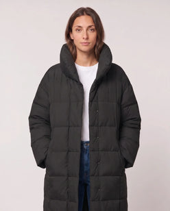 Long Oversized Puffer Jacket with Funnel Collar, No Hood