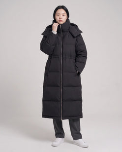 Long Oversized Puffer Jacket with Funnel Collar and Hood