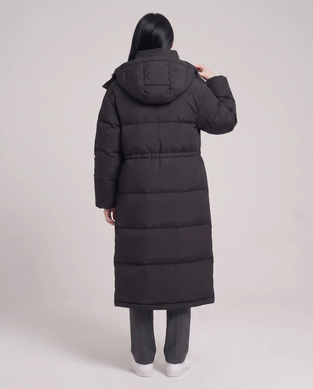 Long Oversized Puffer Jacket with Funnel Collar and Hood