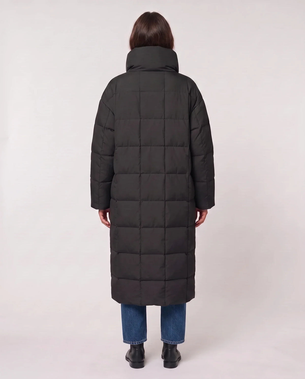 Long Oversized Puffer Jacket with Funnel Collar, No Hood