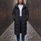 Long Oversized Puffer Jacket with Funnel Collar, No Hood