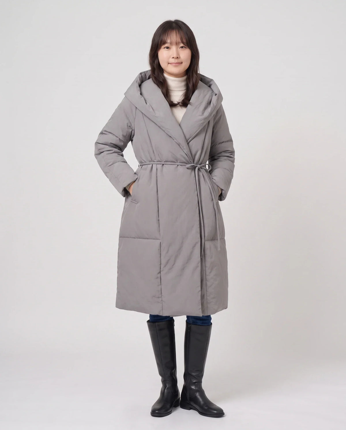 Long Oversized Wrap Puffer Coat with Hood