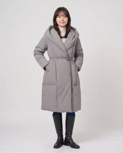 Long Oversized Wrap Puffer Coat with Hood
