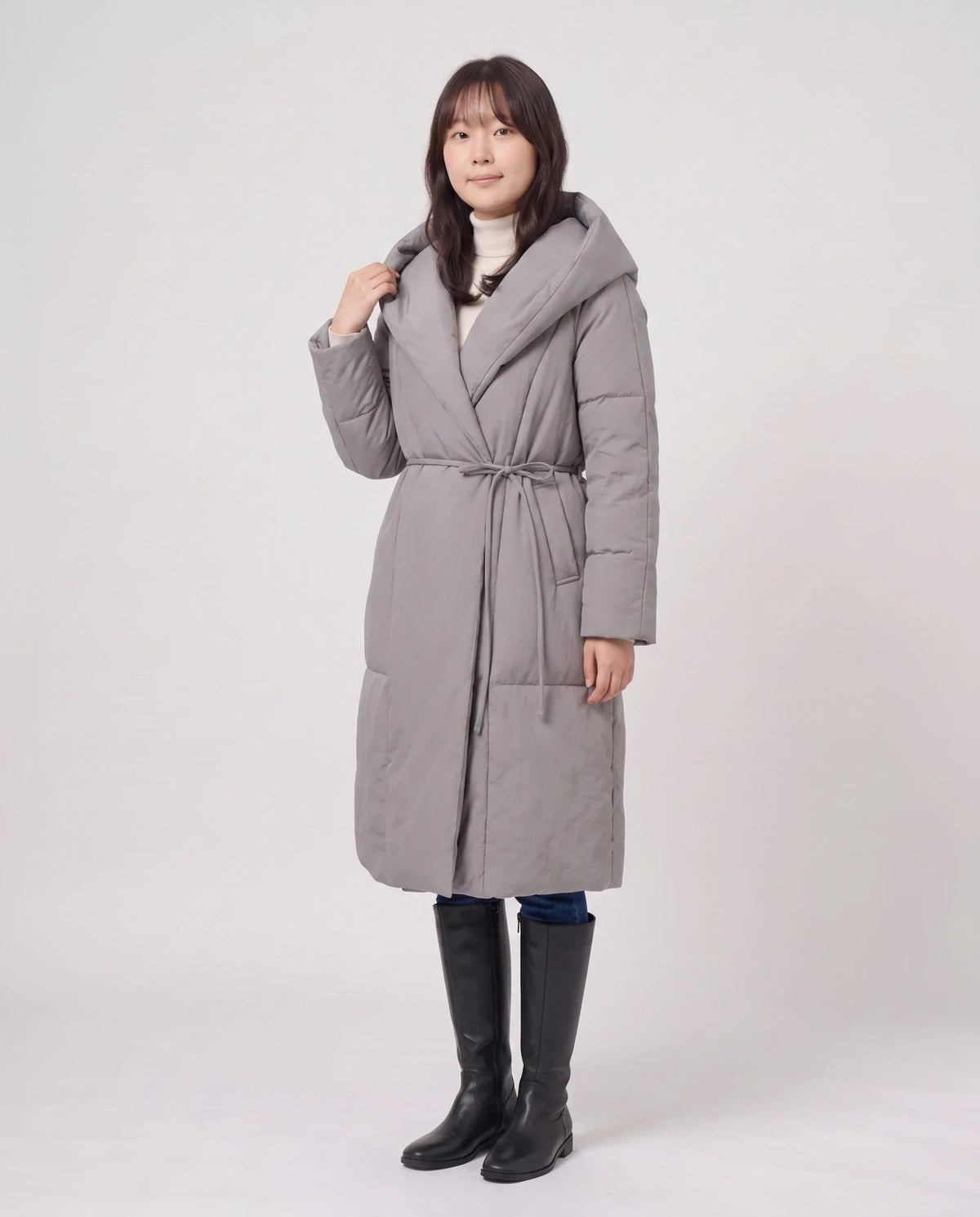 Long Oversized Wrap Puffer Coat with Hood