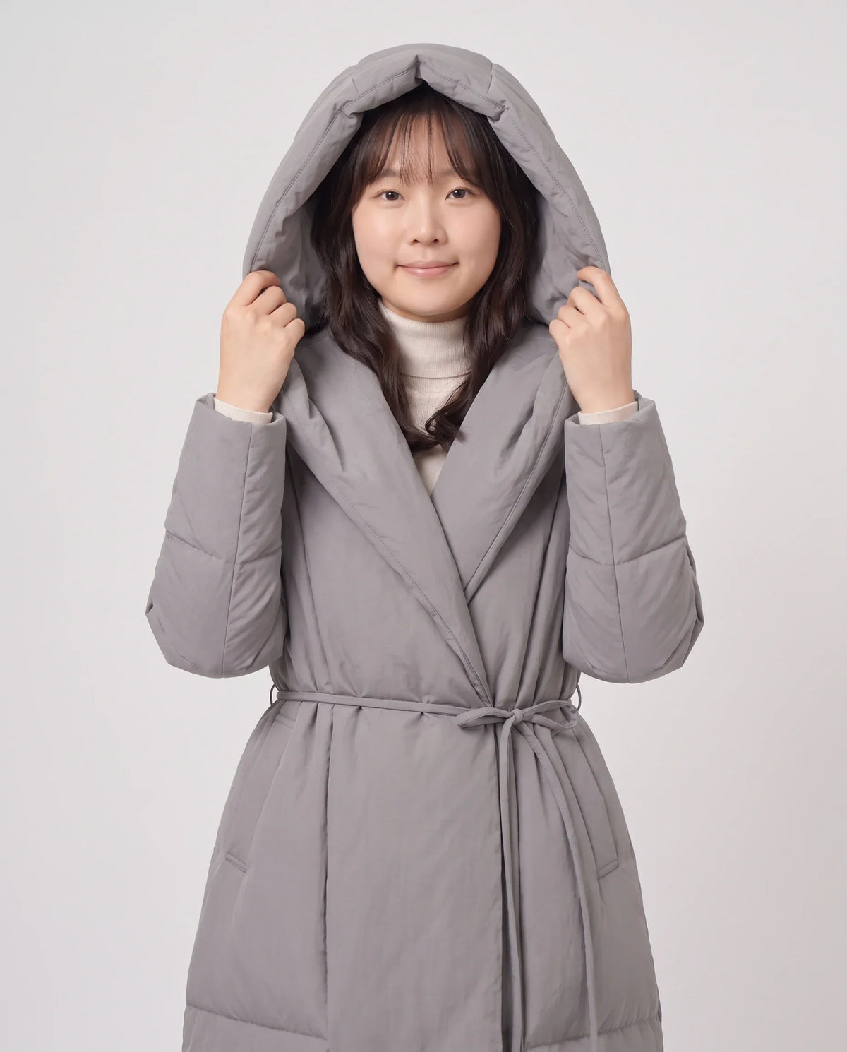 Long Oversized Wrap Puffer Coat with Hood