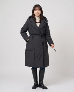 Long Oversized Wrap Puffer Coat with Hood