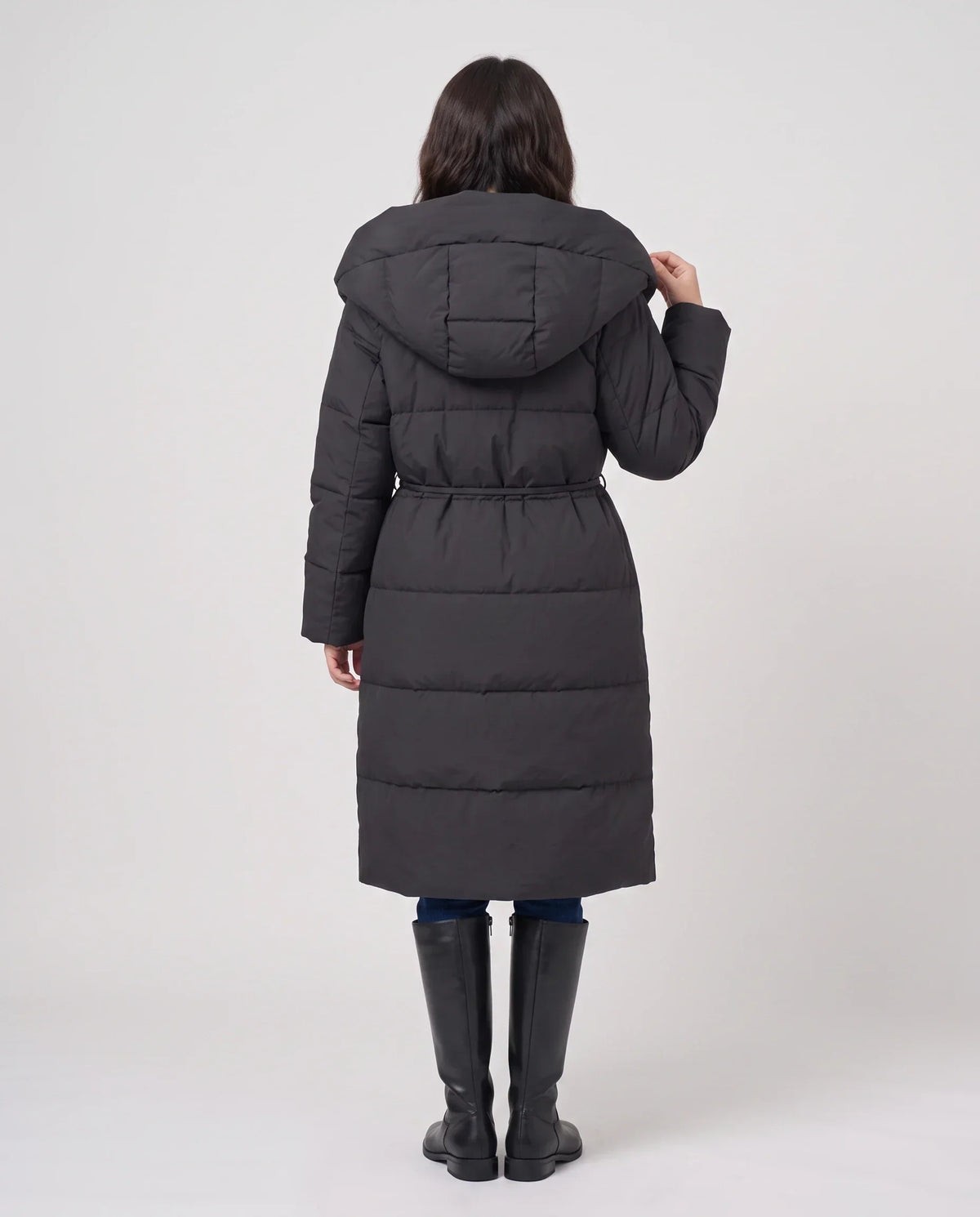 Long Oversized Wrap Puffer Coat with Hood