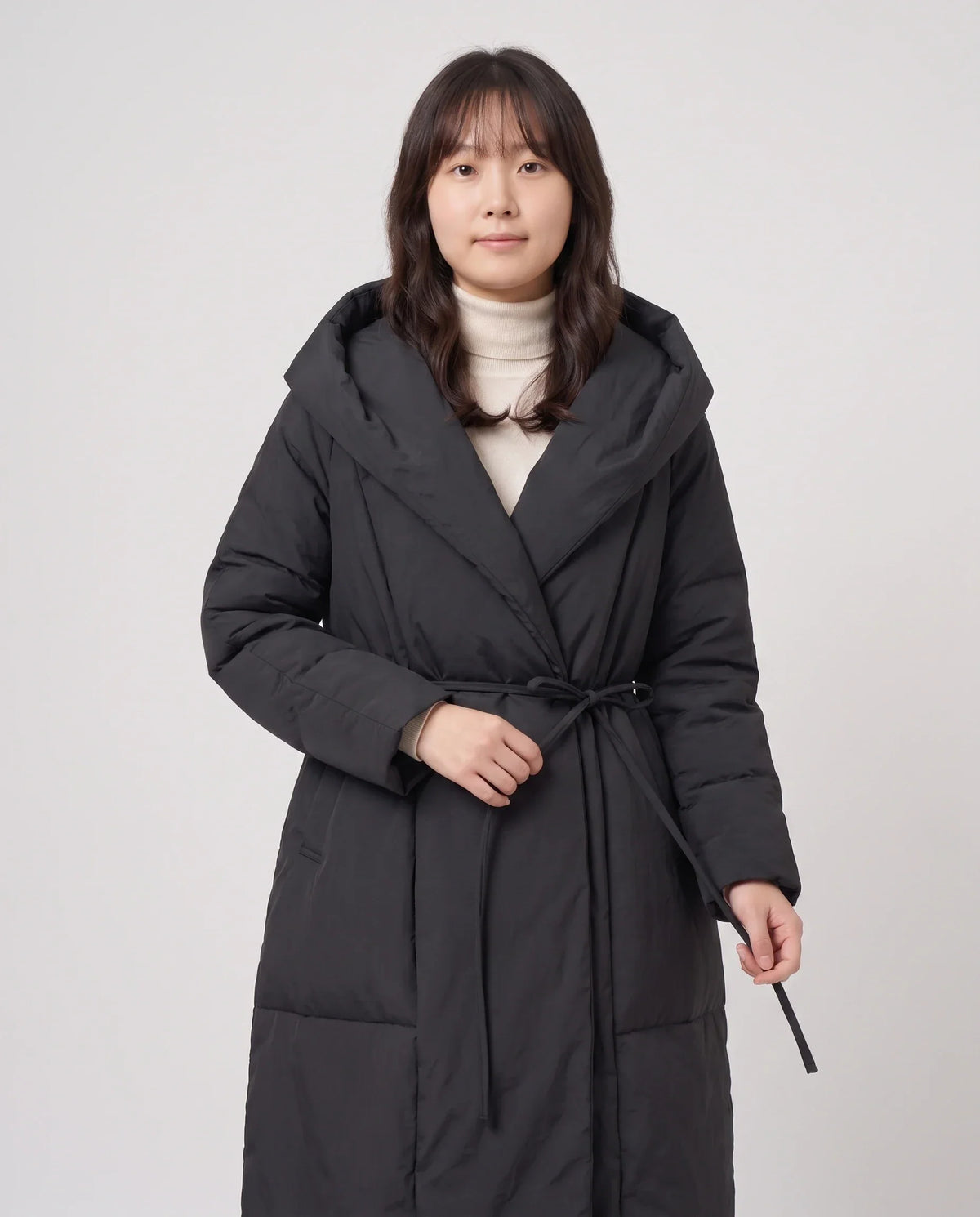 Long Oversized Wrap Puffer Coat with Hood
