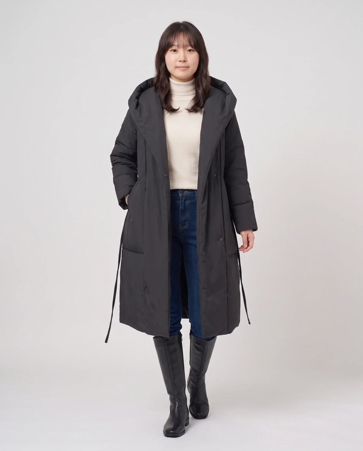 Long Oversized Wrap Puffer Coat with Hood