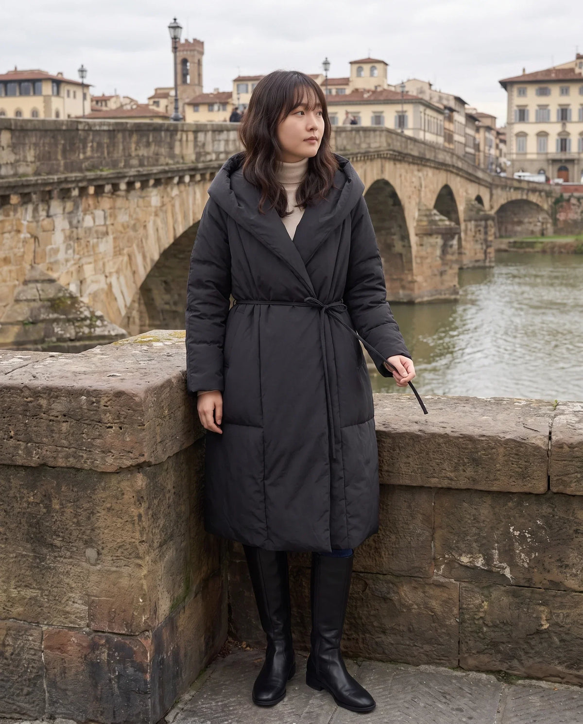 Long Oversized Wrap Puffer Coat with Hood