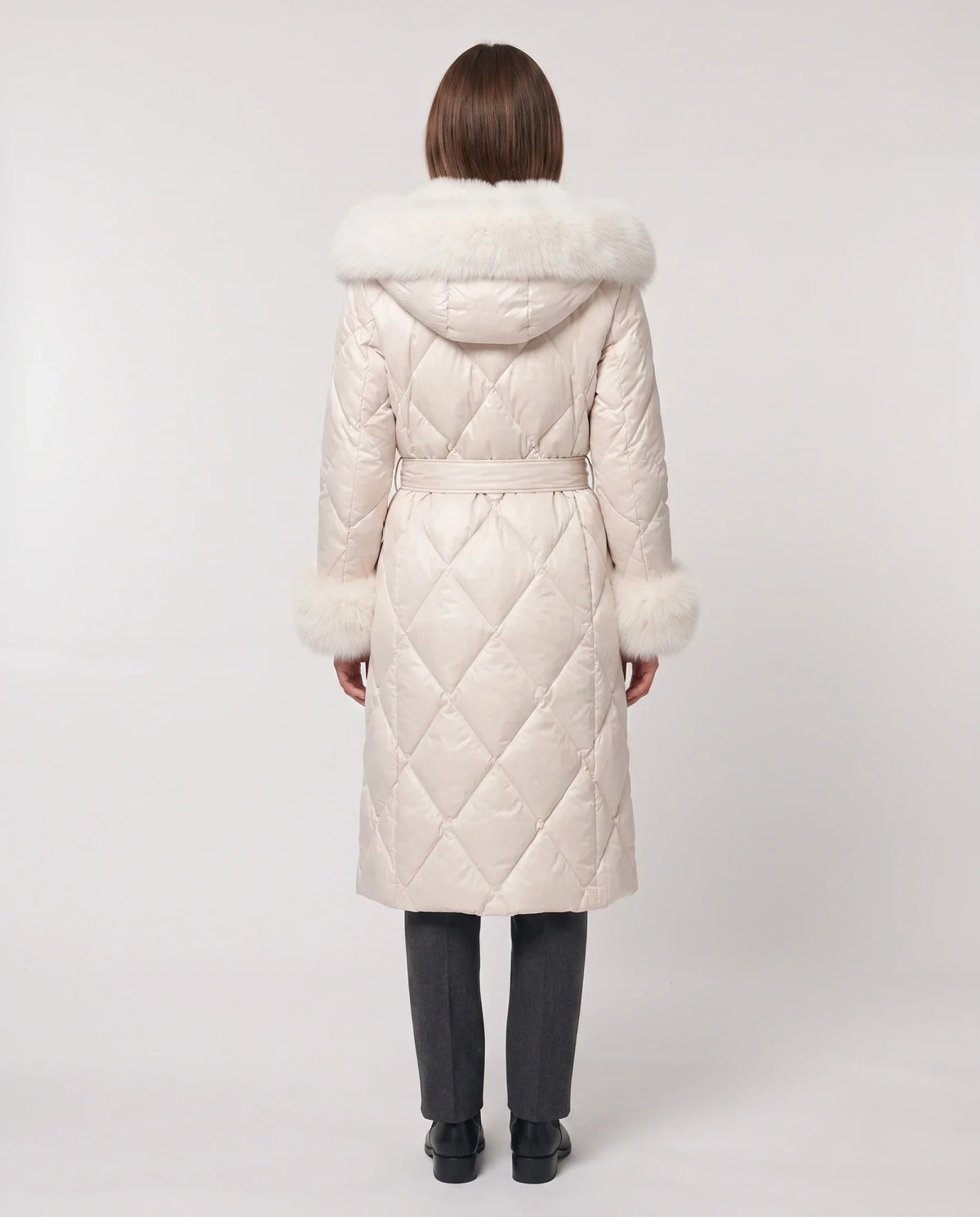 Long Wrap Puffer Jacket with Faux Fur Hood