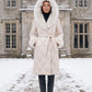 Long Wrap Puffer Jacket with Faux Fur Hood