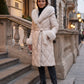 Long Wrap Puffer Jacket with Faux Fur Hood