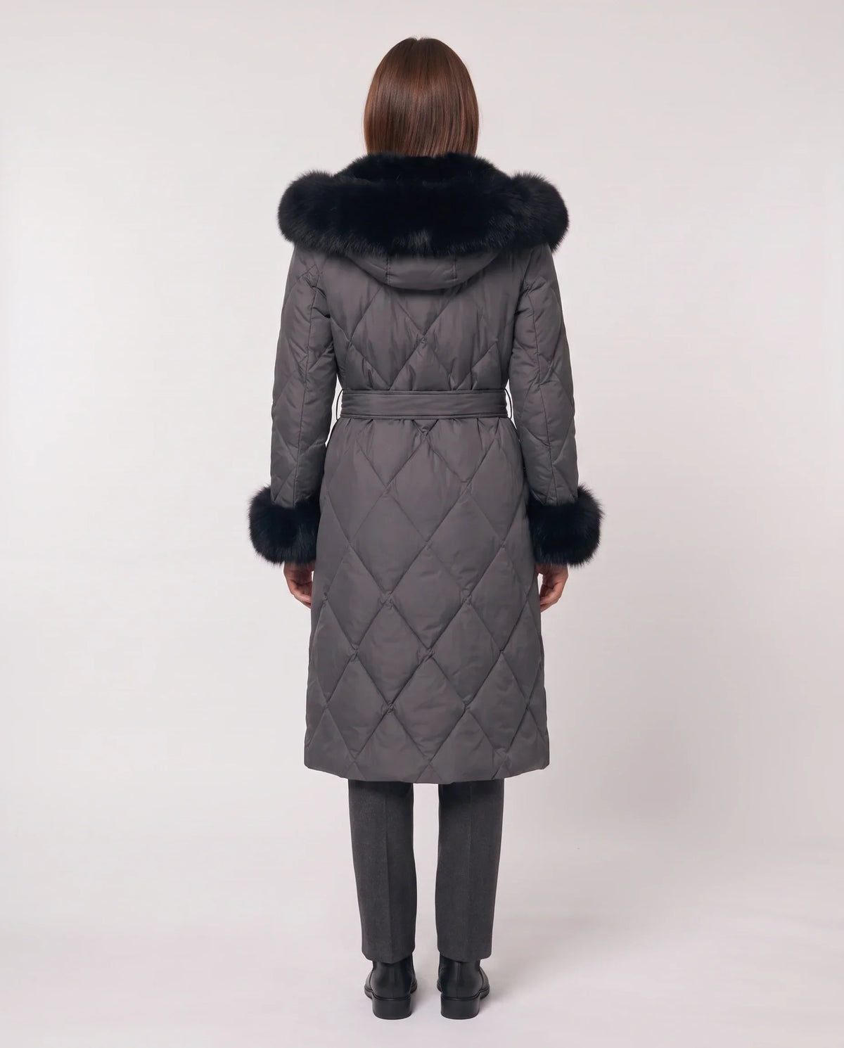 Long Wrap Puffer Jacket with Faux Fur Hood