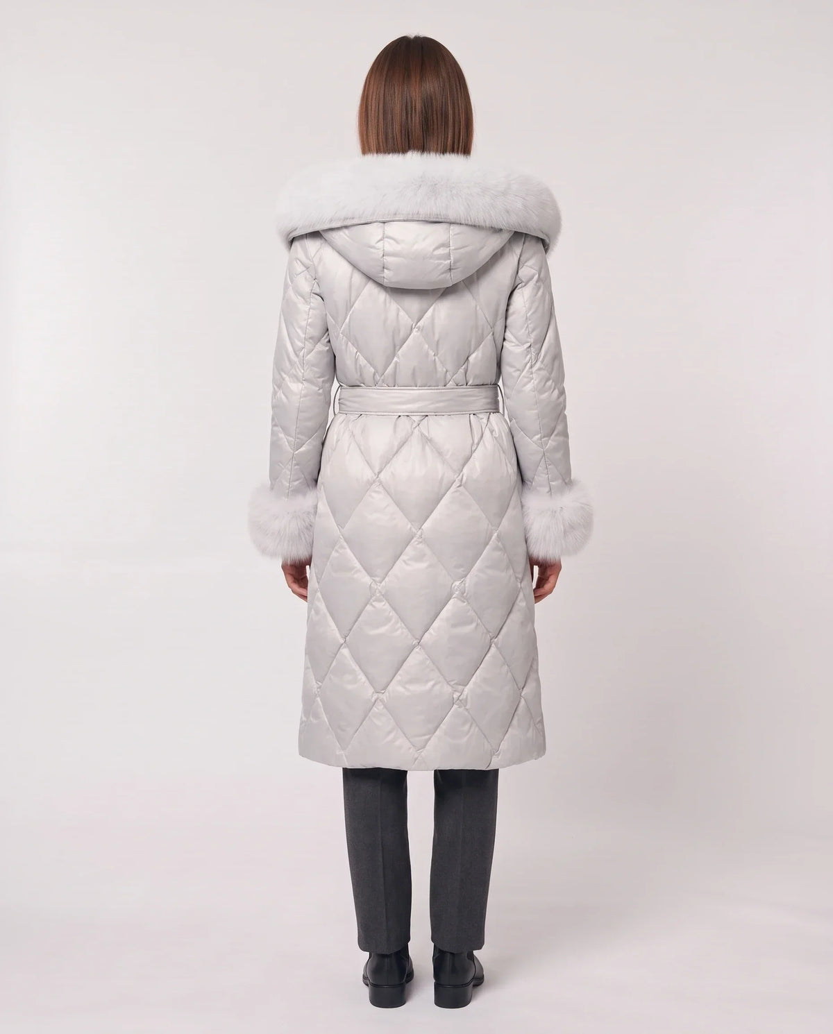 Long Wrap Puffer Jacket with Faux Fur Hood