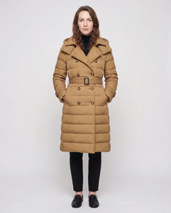 Long Trench-Style Puffer Jacket with Hood