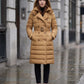 Long Trench-Style Puffer Jacket with Hood