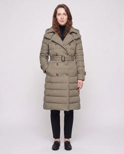 Long Trench-Style Puffer Jacket with Hood