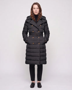 Long Trench-Style Puffer Jacket with Hood