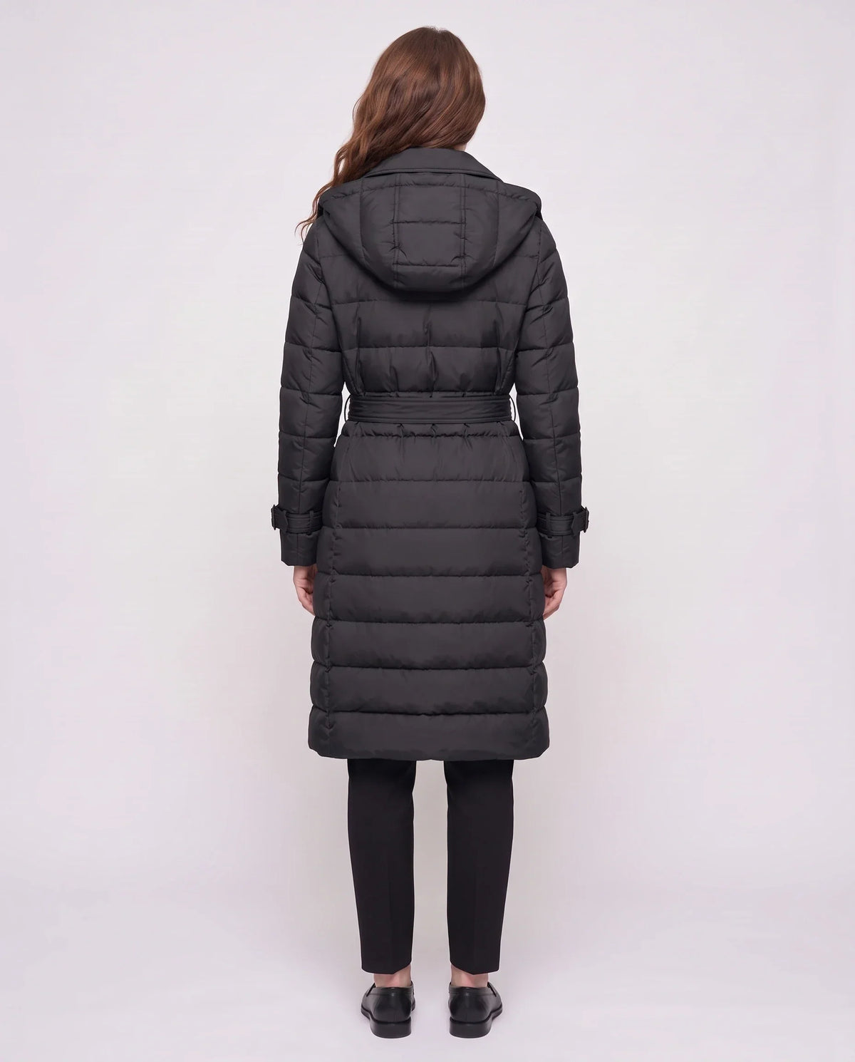Long Trench-Style Puffer Jacket with Hood