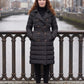 Long Trench-Style Puffer Jacket with Hood