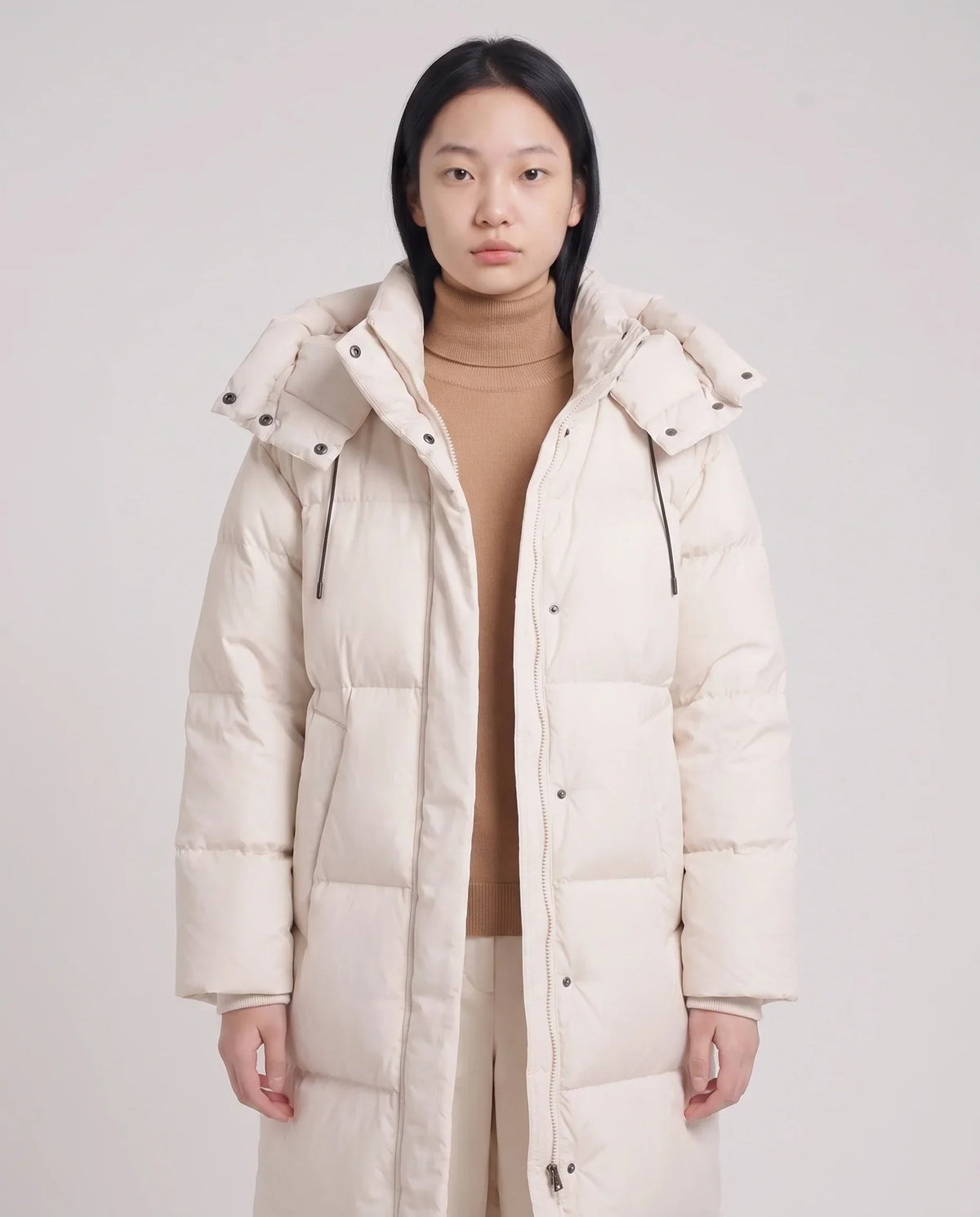Maxi Oversized Hooded Puffer Jacket with Poppers