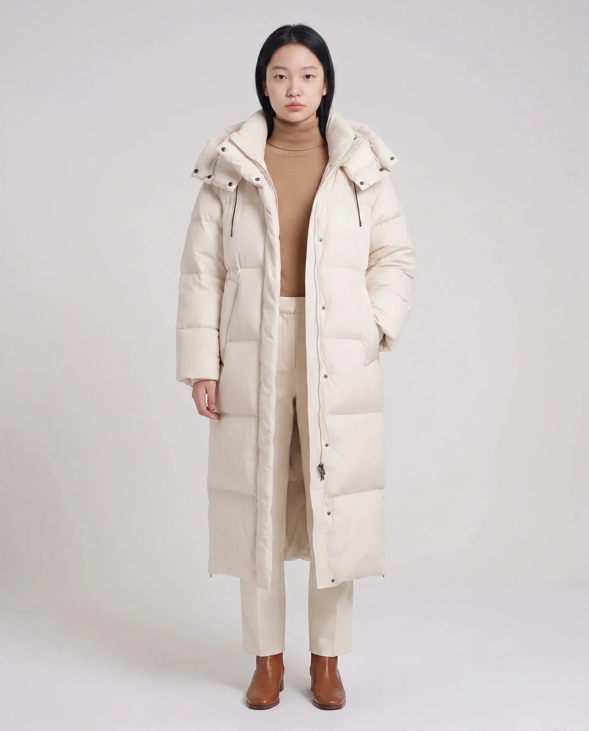Maxi Oversized Hooded Puffer Jacket with Poppers
