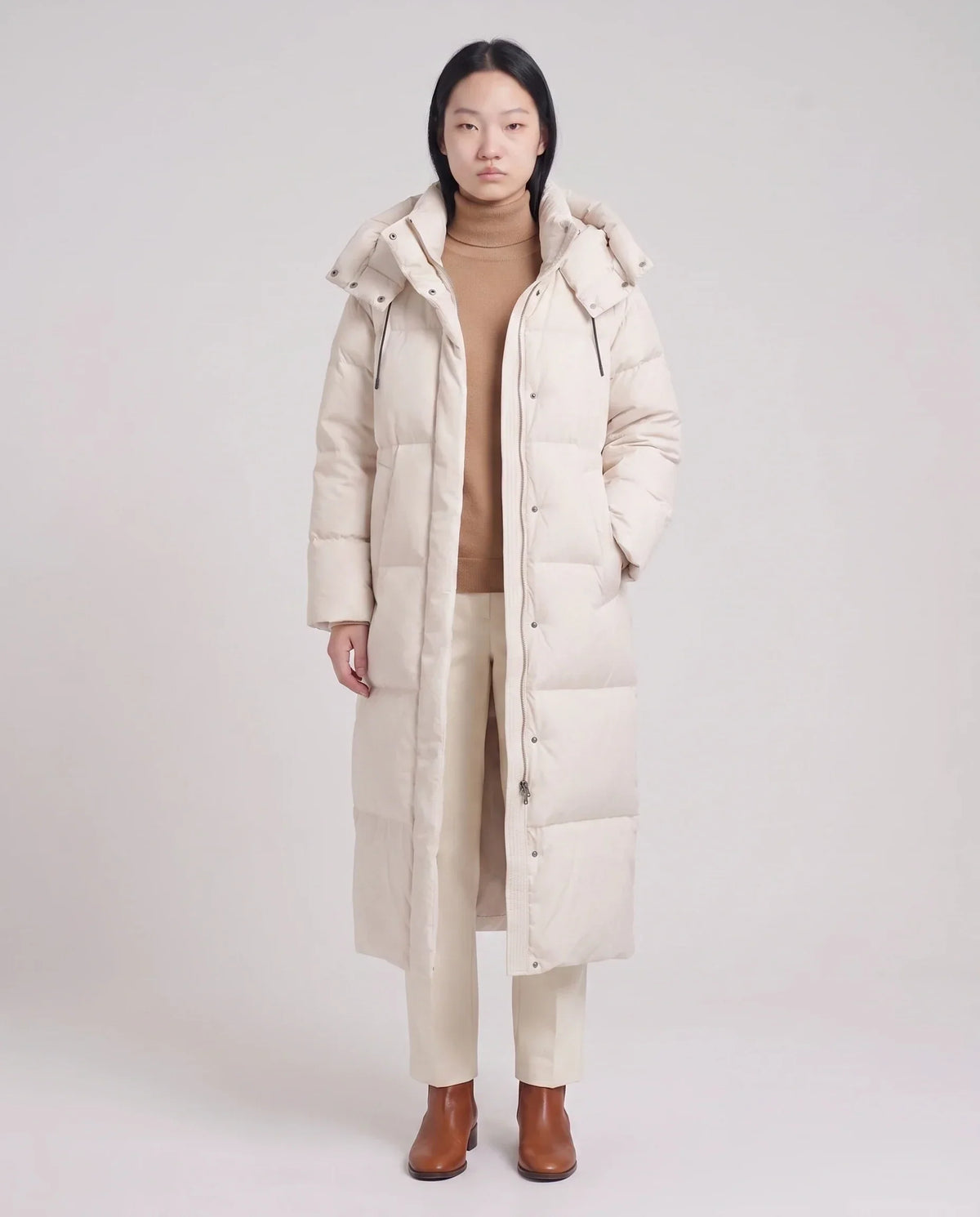 Maxi Oversized Hooded Puffer Jacket with Poppers