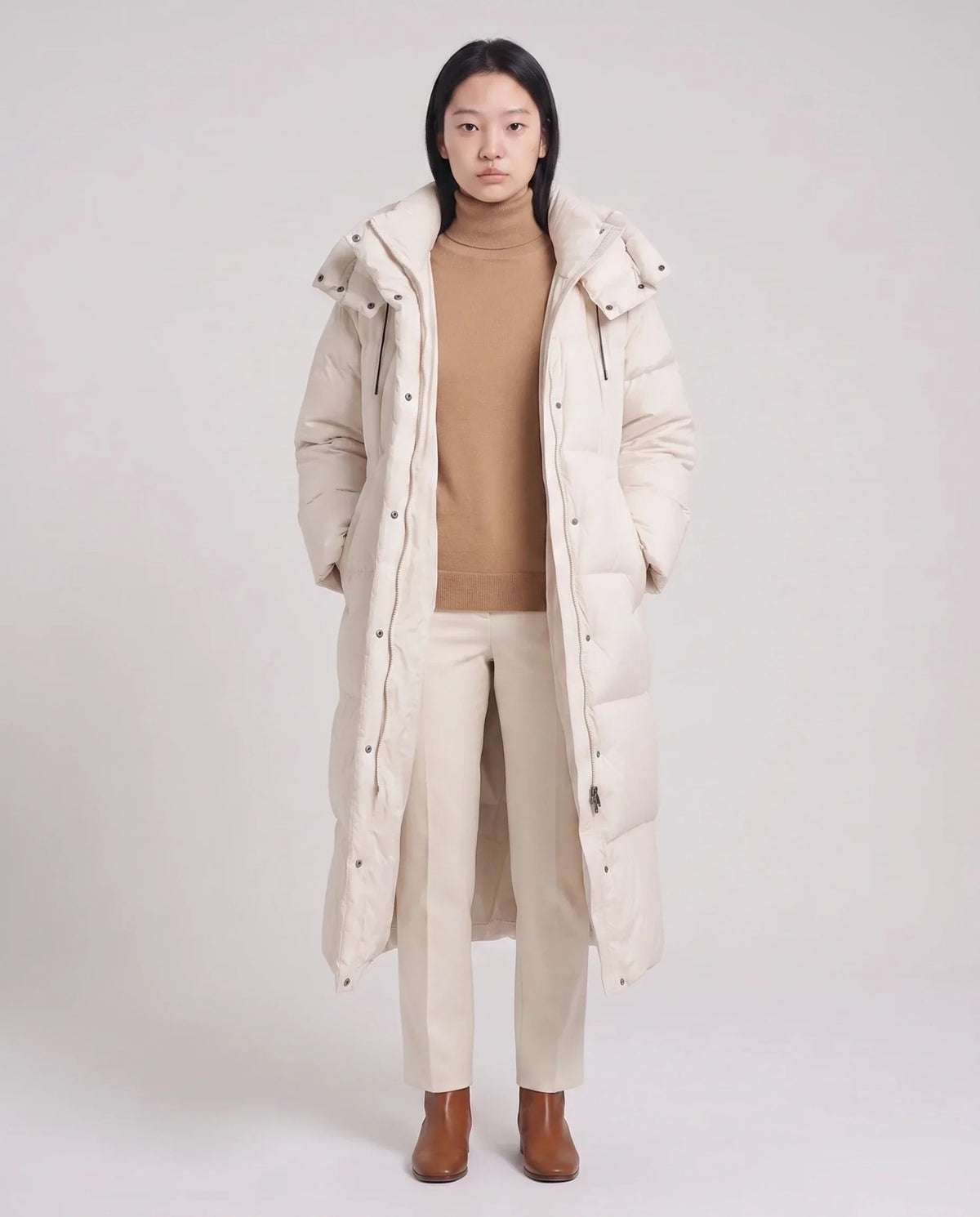 Maxi Oversized Hooded Puffer Jacket with Poppers