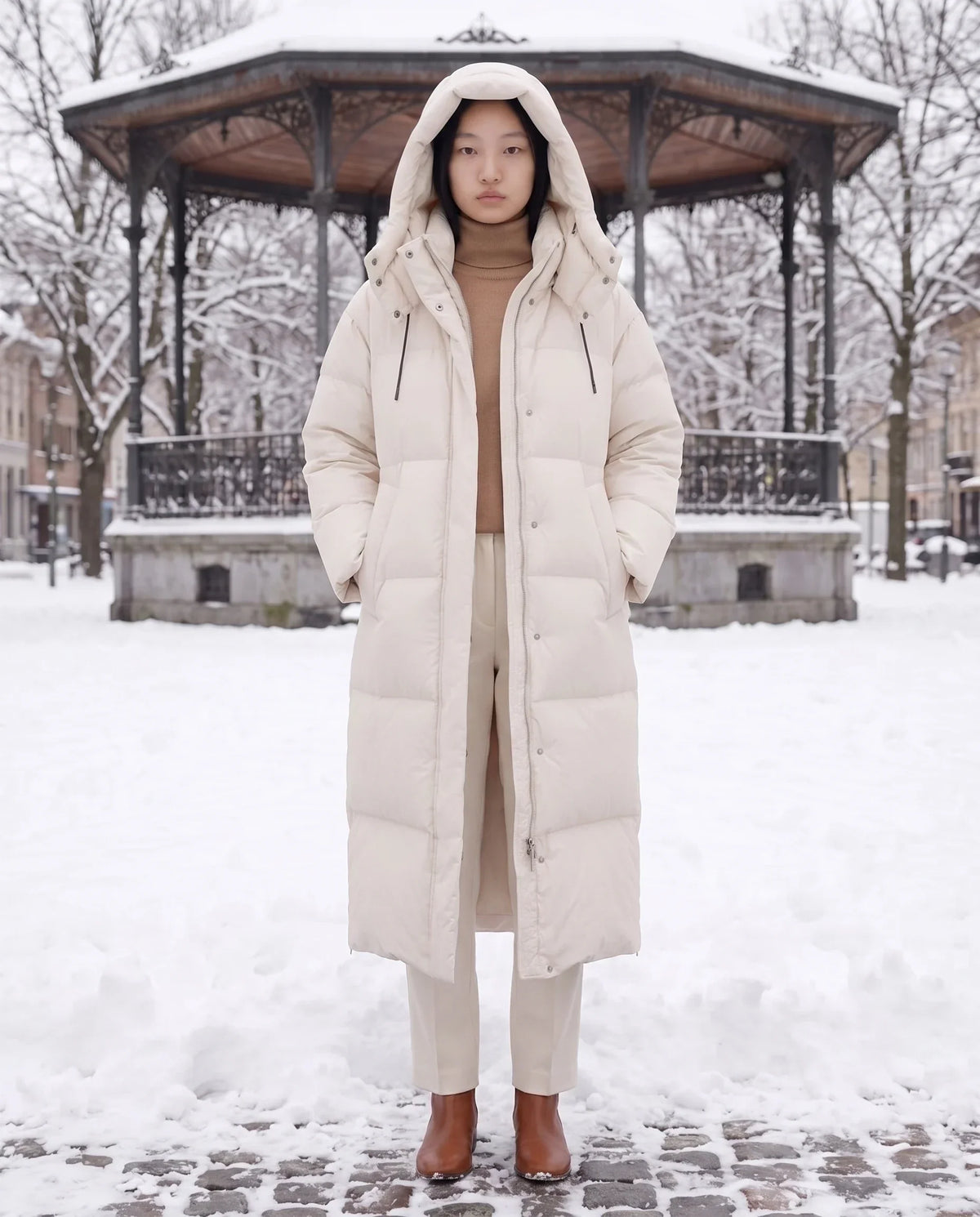 Maxi Oversized Hooded Puffer Jacket with Poppers