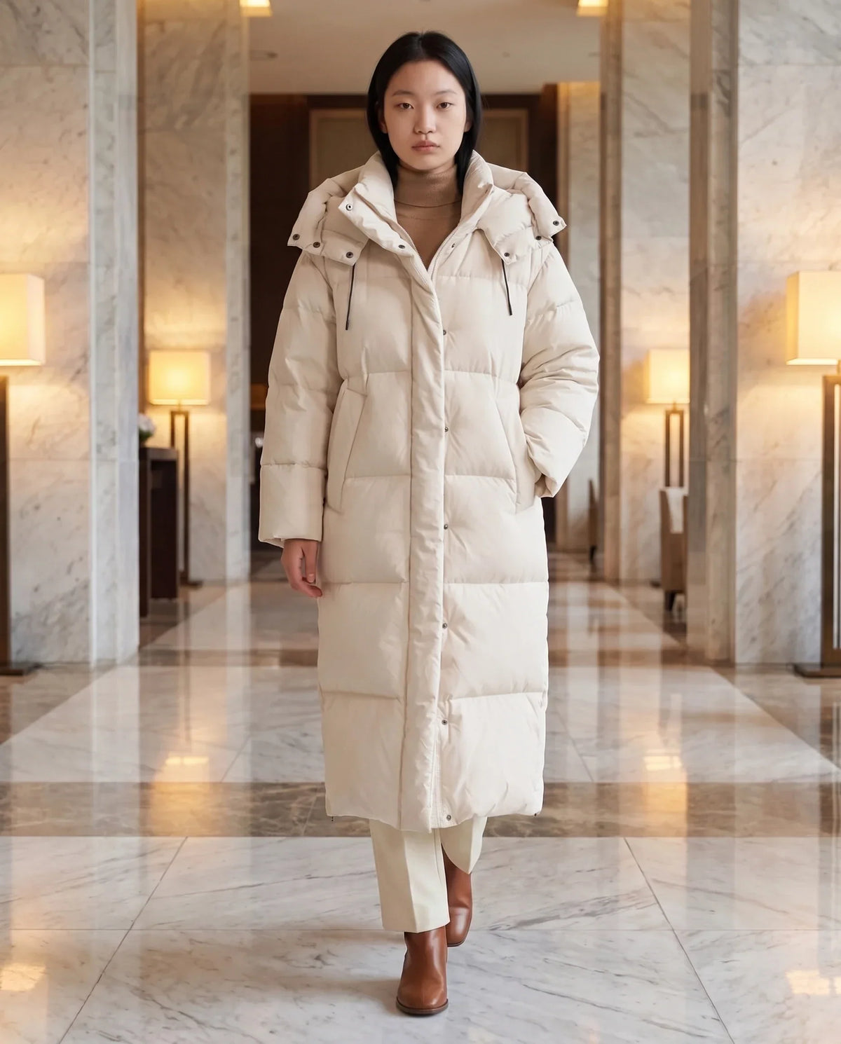 Maxi Oversized Hooded Puffer Jacket with Poppers
